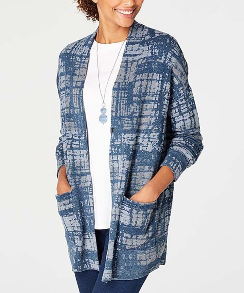 J. Jill | Indigo Artisanal Blue Abstract Knit Open Cardigan Sweater